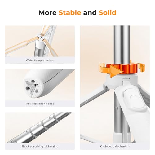 K&F CONCEPT 62'' Selfie Stick Tripod. | 2-in-1 Phone Holder, 360°Ball Head Compatible with DJI Osmo Pocket 4/3 GoPro 13/12 iPhone17. MS08 - color: White