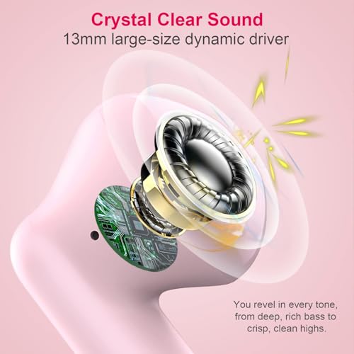 Wireless Earbuds, Bluetooth 5.4 Earbuds Stereo Bass, Bluetooth Headphones | in Ear Noise Cancelling Mic, Earphones IP7 Waterproof Sports, 32H Playtime USB C Charging Case Pink Ear Buds for Android iOS - color: Deep Pink