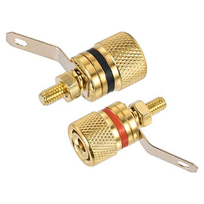 uxcell 2 Pack 4mm Banana Jack Binding Post Gold Plated Female Socket Plug Terminal Connector for Loudspeaker Amplifier (Red and Black Rubber Ring)
