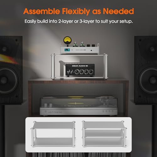 DoukAudio Aluminum Audio Rack Stand: Multi Layer Desktop HiFi Shelf for Amplifier Preamp DAC Ventilated Modular Storage Rack CNC Build Home Studio Setup
