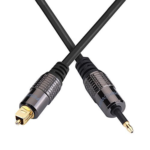 FosPower 24K Gold Plated Toslink to Mini Toslink Digital Fiber Optical S/PDIF Audio Cable with Metal Connectors & Strain-Relief PVC Jacket - 3ft/2Pack - size: 3 Ft - 2 Pack