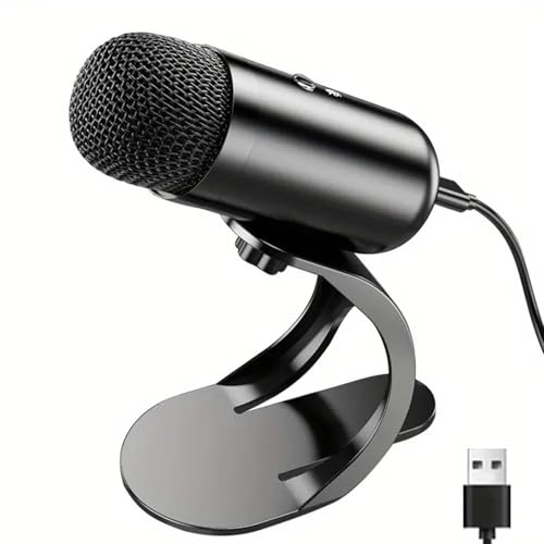 USB PC Microphone, Wired Computer Microphone with 360 Omnidirectional Sound Pickup & One Touch Mute, Stand and Indicator Light, for Live Streaming Gaming