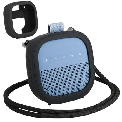 Silicone Case for Bose SoundLink Micro 2nd Gen Speaker, Shockproof Travel Protective Sleeve Soft Skin Cover with Shoulder Strap (Case Only) (Black) - color: Black