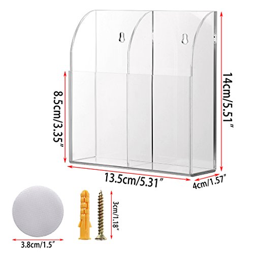 Hipiwe Wall Mount Remote Control Holder Acrylic Media Organizer, 2 Slots | Clear TV Remote Storage Box Coffee Table and Nightstand Convenient Remote Control Caddy (Two Compartments)