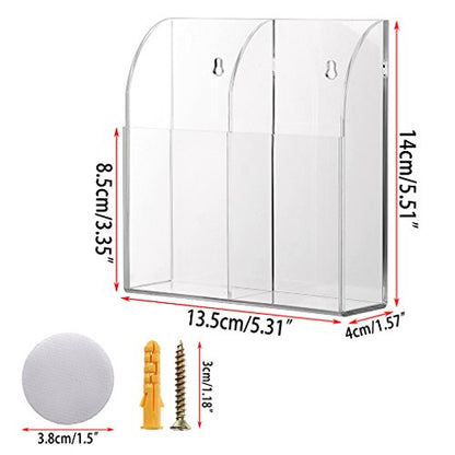 Hipiwe Wall Mount Remote Control Holder Acrylic Media Organizer, 2 Slots | Clear TV Remote Storage Box Coffee Table and Nightstand Convenient Remote Control Caddy (Two Compartments)
