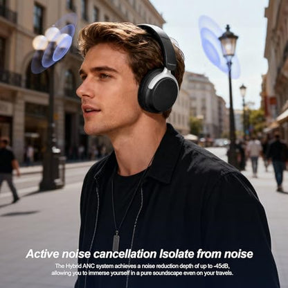 Wireless Headphones Over Ear with ANC, 80H Playtime, Fast Charge, Active Noise Cancelling & Transparency Mode, Comfortable Wireless Headphones for Work & Travel, Foldable Design Black