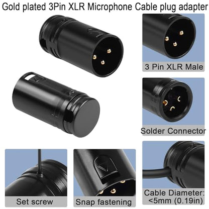 QIANRENON Compact XLR Microphone Solder Adapter - Gold Plated 3Pin Male Connector, Adjustable 90 Right Angle Audio Plug for DIY Thin Cable Corner Connection, Includes Spanner - style: Male