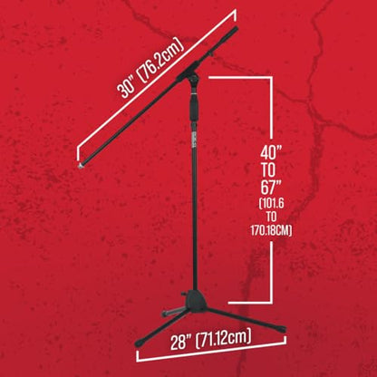 Gator Frameworks Rok-It Series Standard Fixed Boom Arm Microphone Stand with Height Adjustable Tripod Base, 40" to 67" (RI-MICTP-FBM)