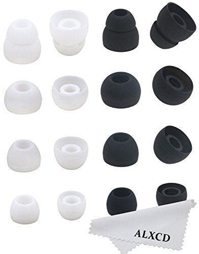 Ear Tips for Powerbeats 2 3 Wireless Earphone, SML 3 Sizes 6 Pair Ear Tips & 2 Pair Double Flange Silicone Replacement Earbud Tips, Fit for Powerbeats 3 Wireless PB2 [8 Pair](Black/White)