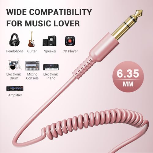 OneOdio 6.35mm to 3.5mm 6.6-9.8FT Stereo Adapter Cable Compatible with AMPs, Electronic Keyboards, Mixers, Guitars and Pro10/Pro30/Pro50 Headphones of OneOdio- Rose Gold - color: Rose Gold
