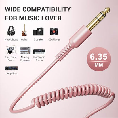 OneOdio 6.35mm to 3.5mm 6.6-9.8FT Stereo Adapter Cable Compatible with AMPs, Electronic Keyboards, Mixers, Guitars and Pro10/Pro30/Pro50 Headphones of OneOdio- Rose Gold - color: Rose Gold