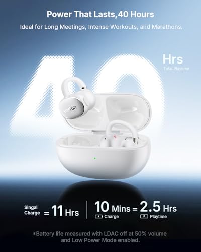 EarFun Clip 2 Open Ear Earbuds, Clip On Headphones, LDAC, Hi-Res Audio, 12mm Titanium Driver, 4 Mics AI Clear Call, AI Translation Earbuds, Secure Fit, 40H Playtime, Bluetooth 6.0 for Running, White - color: White