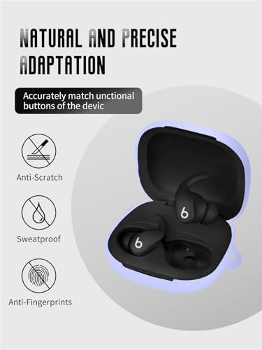 Case for Beats Powerbeats Fit Earbuds 2025 (Purple) | Soft Silicone Protective Cover with Carabiner and Lanyard, Shockproof - color: Purple