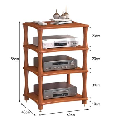 Amplifier Rack, Wood Audio Stand with Copper Shock Absorbing Feet, Open Component Audio Video Media Stand, Multi-Function Storage Shelf, Side Table, Bedside Table - color: Walnut Color
