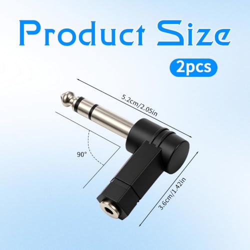 1/4 Inch TRS to 3.5mm Right Angle Adapter, 2 Pack | 6.5mm Angle Male to 3.5mm Female Audio Adapter 90 Degree TRS Stereo Jack Plug Connector