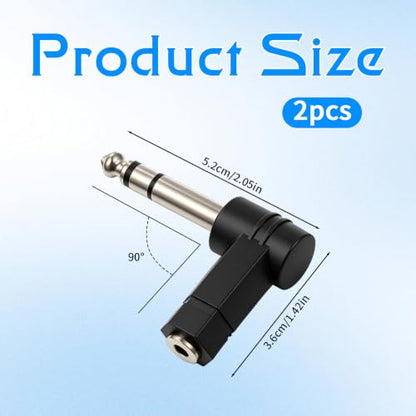 1/4 Inch TRS to 3.5mm Right Angle Adapter, 2 Pack | 6.5mm Angle Male to 3.5mm Female Audio Adapter 90 Degree TRS Stereo Jack Plug Connector