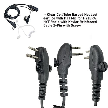 MaximalPower Clear Coil Tube Earbud Headset earpice with PTT Mic for HYTERA HYT Radio with Kevlar Reinforced Cable 2-Pin with Screw
