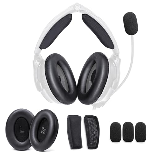 Replacement Ear Pads Headband Cushion Pad Compatible with Bose A30 Aviation Headset Including Inner Foam Filter Inserts, 3 Mic Covers Windscreen, Protein Leather Memory Foam (Refresh Kit)