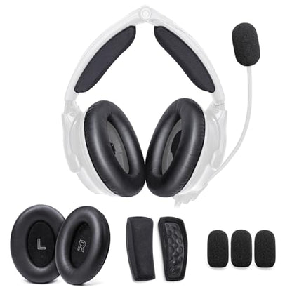 Replacement Ear Pads Headband Cushion Pad Compatible with Bose A30 Aviation Headset Including Inner Foam Filter Inserts, 3 Mic Covers Windscreen, Protein Leather Memory Foam (Refresh Kit)