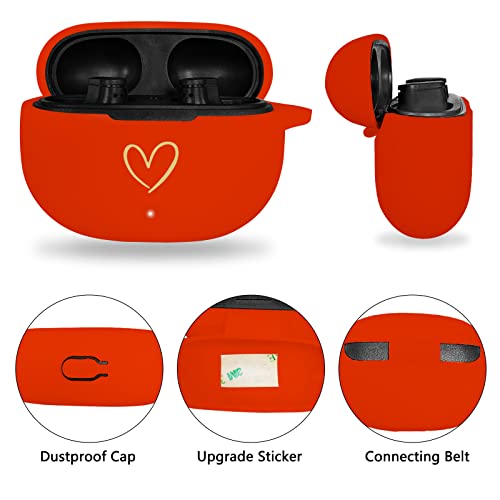 Compatible with Beat Studio Buds 2021, Soft Silicone Case with Gold Heart Pattern for Beats Studio Buds Case with Cute Butterfly Keychain for Girls Women (Red) - color: Red