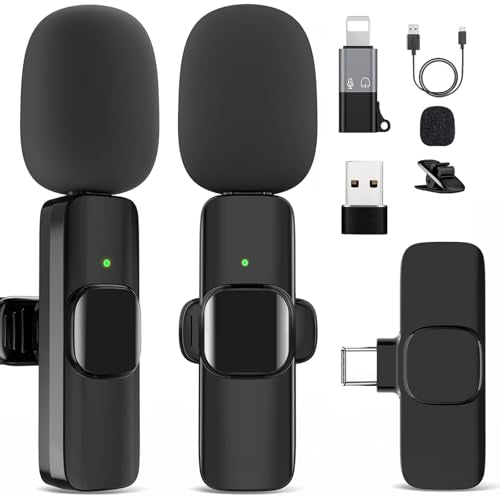Wireless Microphone for iPhone 15 16，iPad, Android, Lavalier Microphone for Video Recording, Noise Reduction, Clip on Mini Mic for Tiktok, YouTube, Vlog, Podcast, ASMR - style: Lightning+USB C+USB A