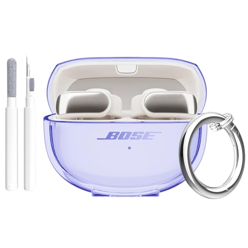 Aircawin for Bose Ultra Open Earbuds Case Clear 2024,Full Protective Shockproof Soft Transparent TPU Cover for Bose Open Ear Wireless Earbud Headphone Accessories with Carabiner& Cleaning Pen-Purple - color: Clear Purple