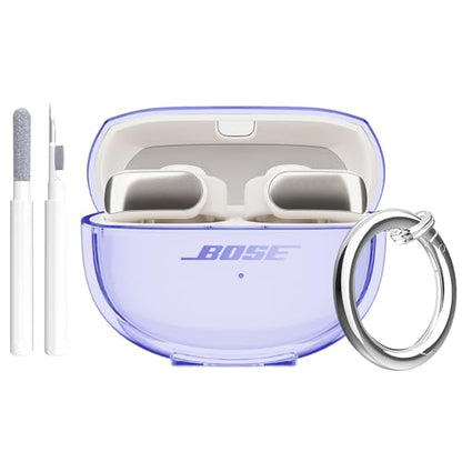 Aircawin for Bose Ultra Open Earbuds Case Clear 2024,Full Protective Shockproof Soft Transparent TPU Cover for Bose Open Ear Wireless Earbud Headphone Accessories with Carabiner& Cleaning Pen-Purple - color: Clear Purple