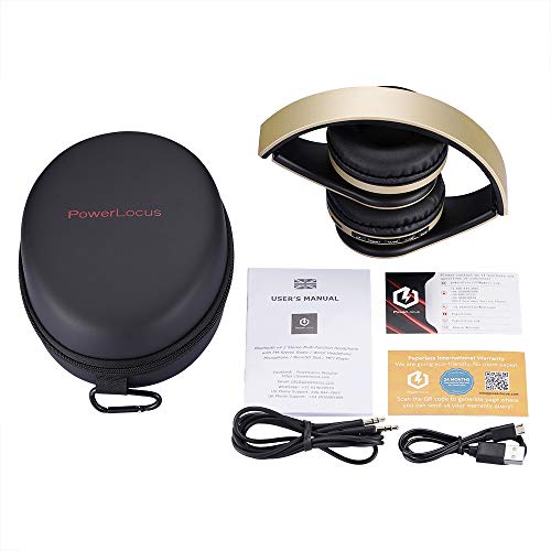PowerLocus Wireless Bluetooth Over-Ear Stereo Foldable Headphones, Wired Headsets Rechargeable with Built-in Microphone for iPhone, Samsung, LG, iPad (Gold) - color: Gold