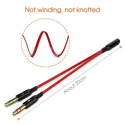 Maeline Headphone Splitter Adapter for Computer 3.5mm Female to 2 Dual 3.5mm Male Headphone Mic Audio Y Splitter Cable Smartphone Headset to PC Adapter (2 Pack, Red)