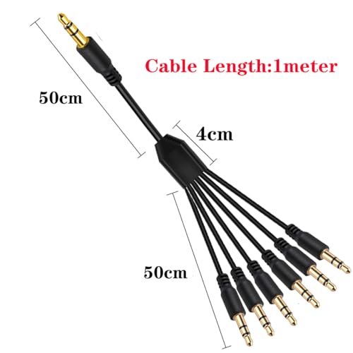 DC3.5mm Headset Splitter Audio Extension Cable,3.5mm to Dual Headphone Cord | 1 to 2 Way 1/8" TRS male to 2 male Stereo Jack Adapter for Smartphone,Computer,Mp3,Earphone,Speakers (1meter) (6 Way) - style: 6 Way