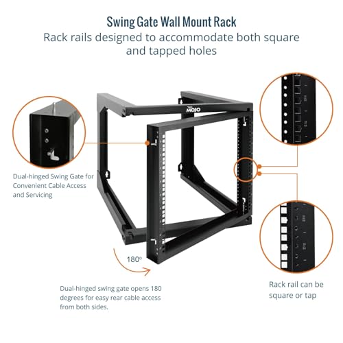 Tecmojo 9U Rack Wall Mount with Swing Gate, 9U Server Rack for 19inch Computer/AV/Data/IT/Media Equipment, Open Frame Server Rack with 24inch Depth, Square&Tapped Holes - size: 9U/24" Depth (New)