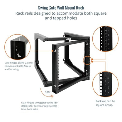 Tecmojo 9U Rack Wall Mount with Swing Gate, 9U Server Rack for 19inch Computer/AV/Data/IT/Media Equipment, Open Frame Server Rack with 24inch Depth, Square&Tapped Holes - size: 9U/24" Depth (New)