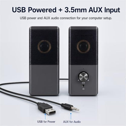 ROSON Computer Speaker, Compact Size Speaker with Headphone Jack, Volume Control, Stereo 2.0 USB Powered 3.5mm Aux Multimedia Speakers for Laptop/Desktop/Tablets/Phone
