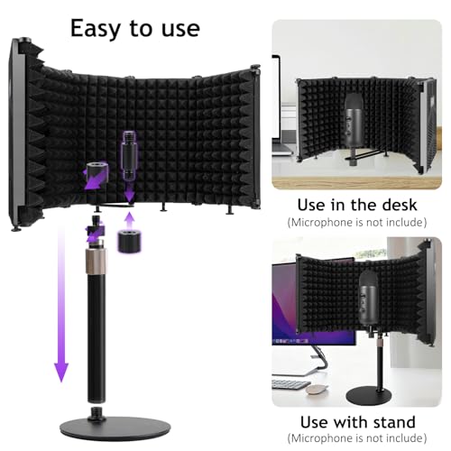 Microphone Isolation Shield, 5 Panels Sound Proof Mic Shield with Mic Stand, High Density Absorbent Foam Mic Isolation Shield for Recording Studio Vocal Booth Equipment - size: 5P(26.5"x9.9")