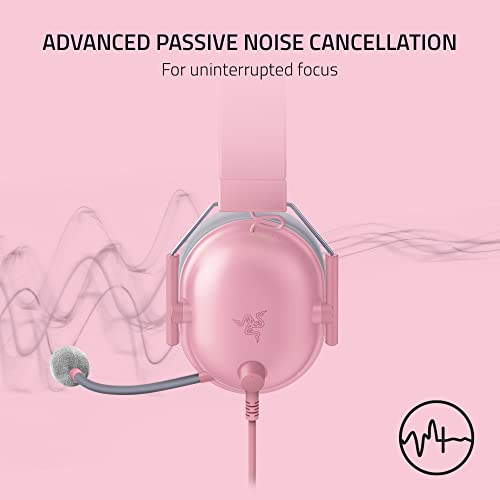 Razer BlackShark V2 X Gaming Headset, 50mm Drivers, Quartz Pink - color: Quartz Pink, size: 3.5 mm (Pack of 1), style: PC