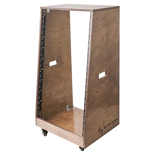 Sound Town DIY Solid Baltic Birch Plywood Slanted 20U Studio Rack, Weathered Brown, with Rubber Feet, Casters (SDRK-20TB) - size: 20U,Weathered Brown