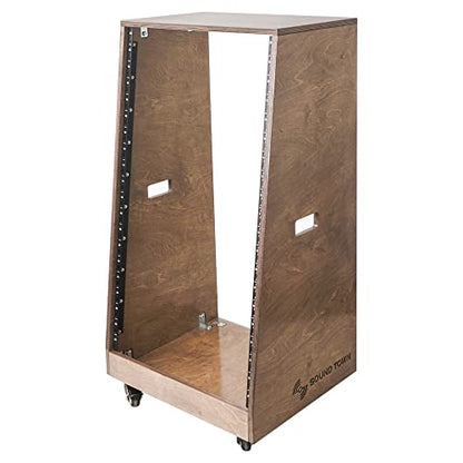 Sound Town DIY Solid Baltic Birch Plywood Slanted 20U Studio Rack, Weathered Brown, with Rubber Feet, Casters (SDRK-20TB) - size: 20U,Weathered Brown
