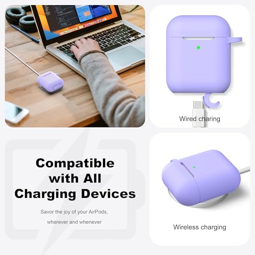 for AirPods 2nd/1st Case Silicone Cover, Lilac | Compatible with Apple AirPods 2nd/1st (2019/2016) Generation with Keychain & Cleaner Kit, Wireless Charging Compatible - color: E1-Lilac