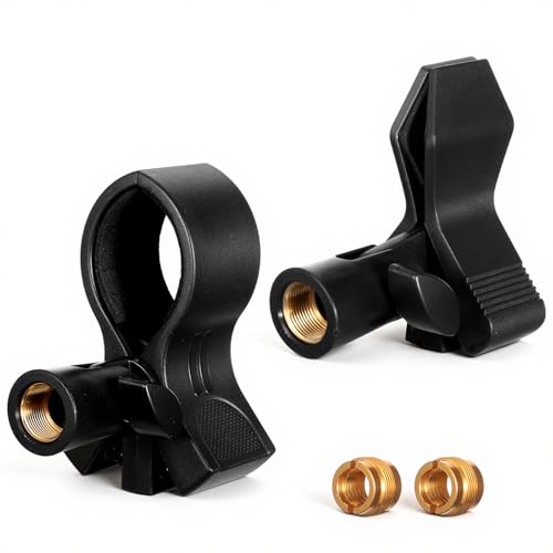2 Pack Universal Microphone Holder for Mic Stand, Microphone Clip Adjustable Microphones Clamp for 0.6" to 2.4" Diameter (1.5-6cm) Includes 5/8", 3/8", 1/4" Metal Threads
