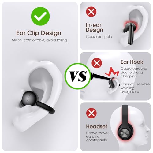 M97 Clip On Earbuds Wireless Bluetooth 6.0, Open Ear Headphones with 50H Battery 10-Min Quick Charge, Featherlight C-Shaped Hook, Secure Fit for Running/Gym, IPX5 Waterproof, Deep Bass(black) - color: Black