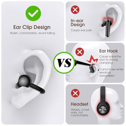 M97 Clip On Earbuds Wireless Bluetooth 6.0, Open Ear Headphones with 50H Battery 10-Min Quick Charge, Featherlight C-Shaped Hook, Secure Fit for Running/Gym, IPX5 Waterproof, Deep Bass(black) - color: Black