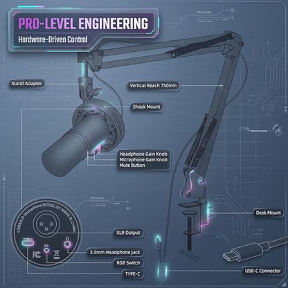 Gaming Microphone Set, USB/XLR Dynamic PC Mic for Streaming, Podcast