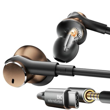 Dynamic Balanced Deep Bass Wired Headphones-Call Noise cancelling Earbuds | Dual-Driver Bass Boost ear bud Wired, In-Ear Noise Isolation-Clear Call and High-Resolution Audio,Noise Cancellation