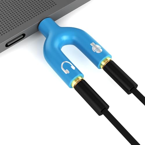 3.5mm Headphone Splitter Adapter, 2 Pack TRRS Male to Dual Female Y Splitter for Audio & Microphone – Headset to PC Mic Adapter – Compatible with Laptops, Tablets, Phones, PS4/PS5 Controllers, Blue - color: Blue