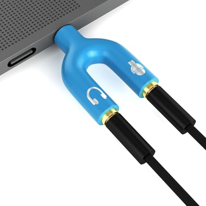 3.5mm Headphone Splitter Adapter, 2 Pack TRRS Male to Dual Female Y Splitter for Audio & Microphone – Headset to PC Mic Adapter – Compatible with Laptops, Tablets, Phones, PS4/PS5 Controllers, Blue - color: Blue