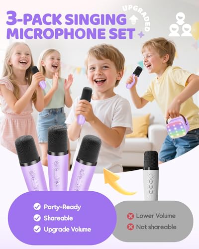 YLL Mini Karaoke Machine with 3 Wireless Microphones, Gifts for Kids | Portable Magic Voice Bluetooth Speaker, Birthday Gifts for Girls Boys Ages 3, 4, 5, 6, 7, 8, 9, 10, 12+ Year Old Family Party - color: Purple-3 Mics