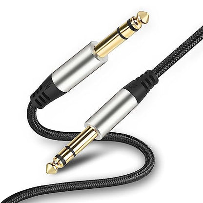 Pack of 2 TRS Instrument Cable 1/4 Inch Straight 6.35mm Male Jack Nylon Braided Studio Cord (6.6 Feet-2 Pack) - style: 6.6 Feet-2 Pack
