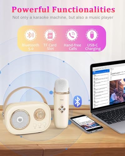 PRUNUS C20 Mini Karaoke Machine,Valentines Day Gifts Her Him Kids Mens - color: C20-Beige