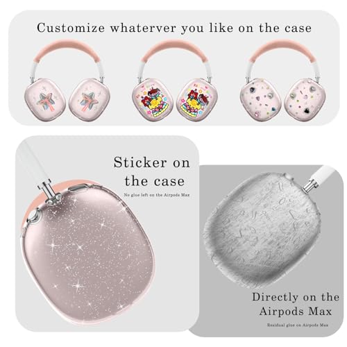 for AirPods Max case Cover,Anti-Scratch Ear Pad Case Cover/Ear Cups Cover/Headband Cover for AirPods Max. Clear Soft TPU and Silicone,Skin Scratch Proof. - color: 3PC-Glitter Baby pink