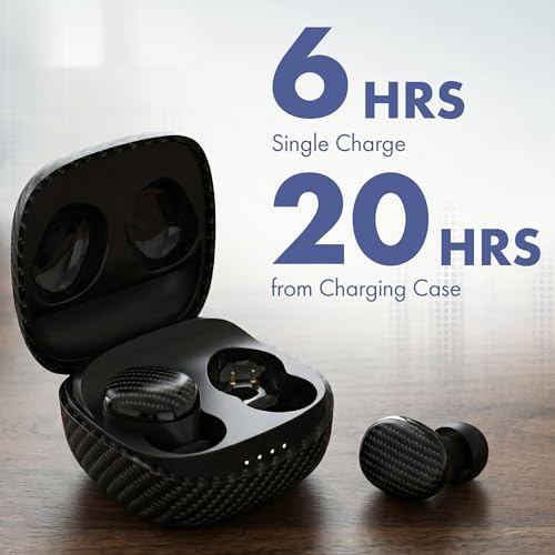 Groovz Go Essential True Wireless Earbuds with Charging Case - Up to 26 Hrs Battery Life - Designed & Engineered in the USA - Sweat-Resistant Bluetooth Earbuds with Built-in Microphone - color: Carbon Fiber